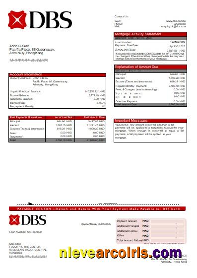 Hong Kong DBS bank mortgage statement